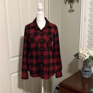 BeachLunchLounge Womens Black/Red Buffalo Check Flannel Button Down Shirt XS